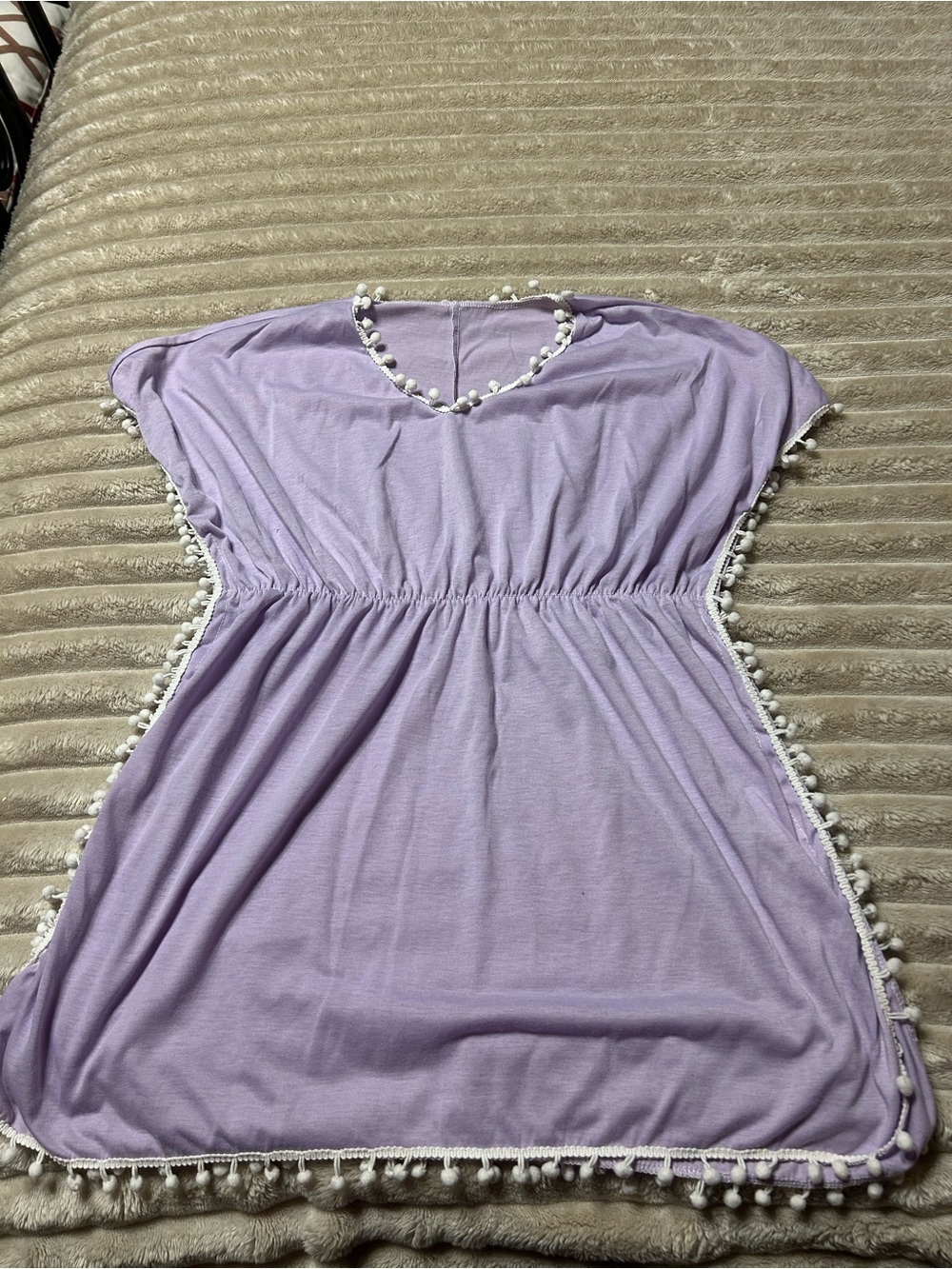 Lavender Pom-Pom Trim Beach Cover-Up